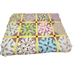 Vtg Hand Stitched Patchwork Star Quilt 30s 40s Fabric 85”x67” Full Twin READ